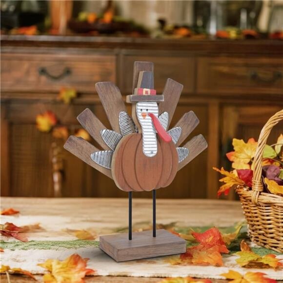 Thanksgiving Turkey Decoration, Wooden Indoor Standing Tabletop Turkey Decor - Picture 7 of 8